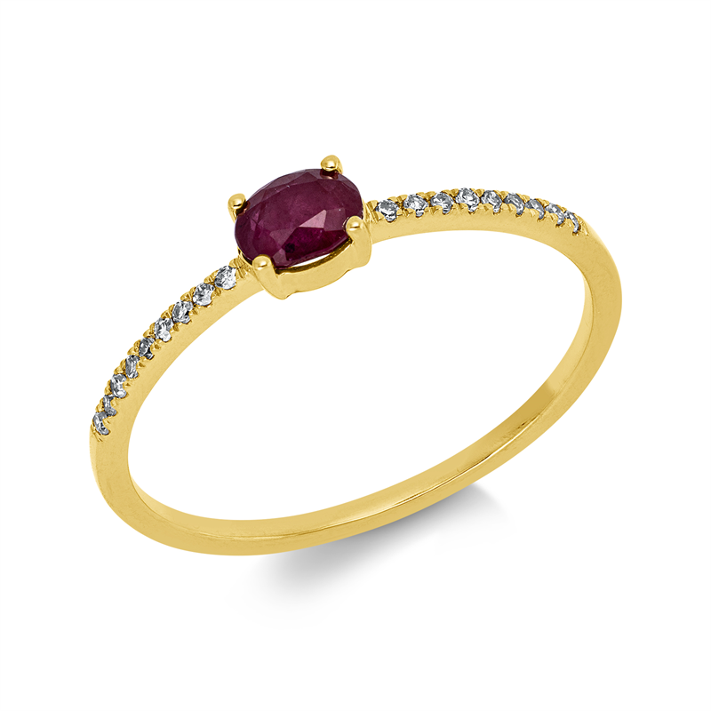 Ring mit Rubin  aus 750/-18 Karat Gelbgold mit 18 Diamanten 0