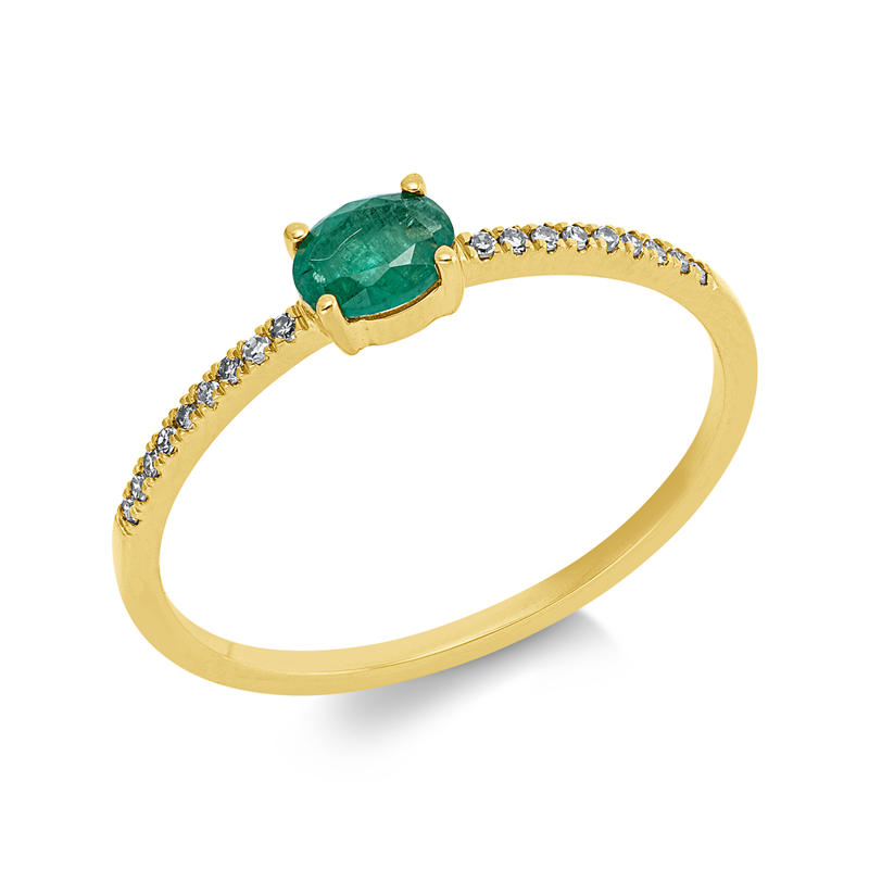 Ring mit Smaragd  aus 750/-18 Karat Gelbgold mit 18 Diamanten 0