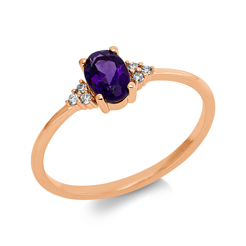 Ring mit Amethyst  aus 750/-18 Karat Rotgold mit 6 Diamanten 0