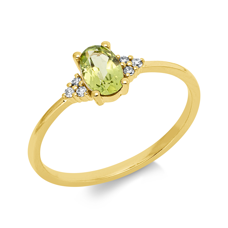 Ring mit Peridot  aus 750/-18 Karat Gelbgold mit 6 Diamanten 0