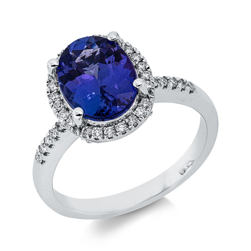 Ring mit Tansanit  aus 750/-18 Karat Weißgold mit 40 Diamanten 0