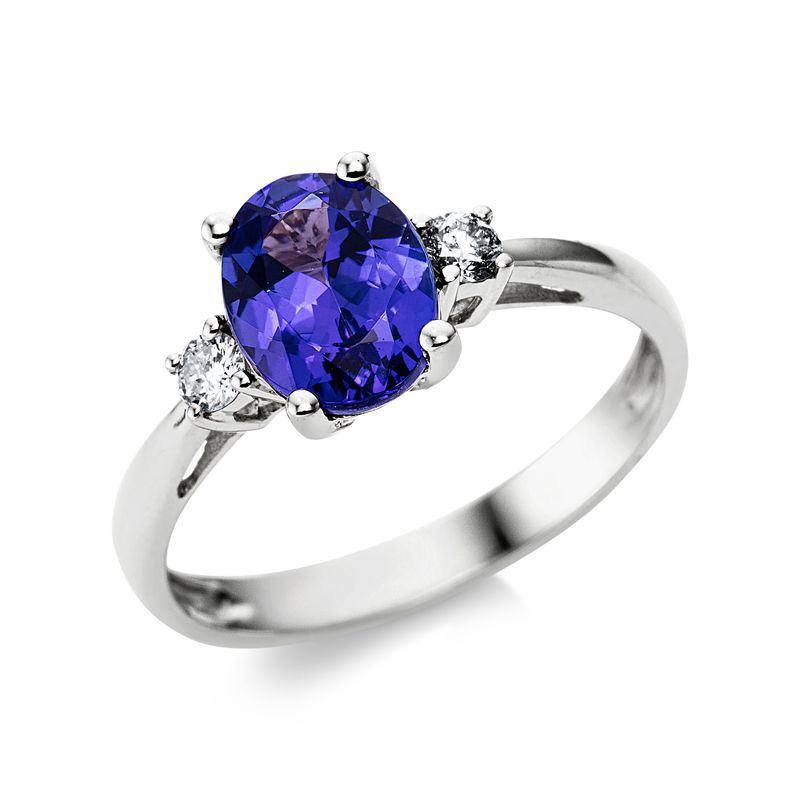 Ring mit Tansanit  aus 750/-18 Karat Weißgold mit 2 Diamanten 0