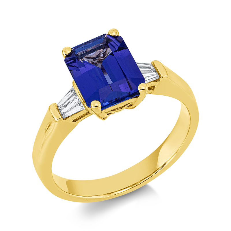 Ring mit Tansanit  aus 750/-18 Karat Gelbgold mit 4 Diamanten 0