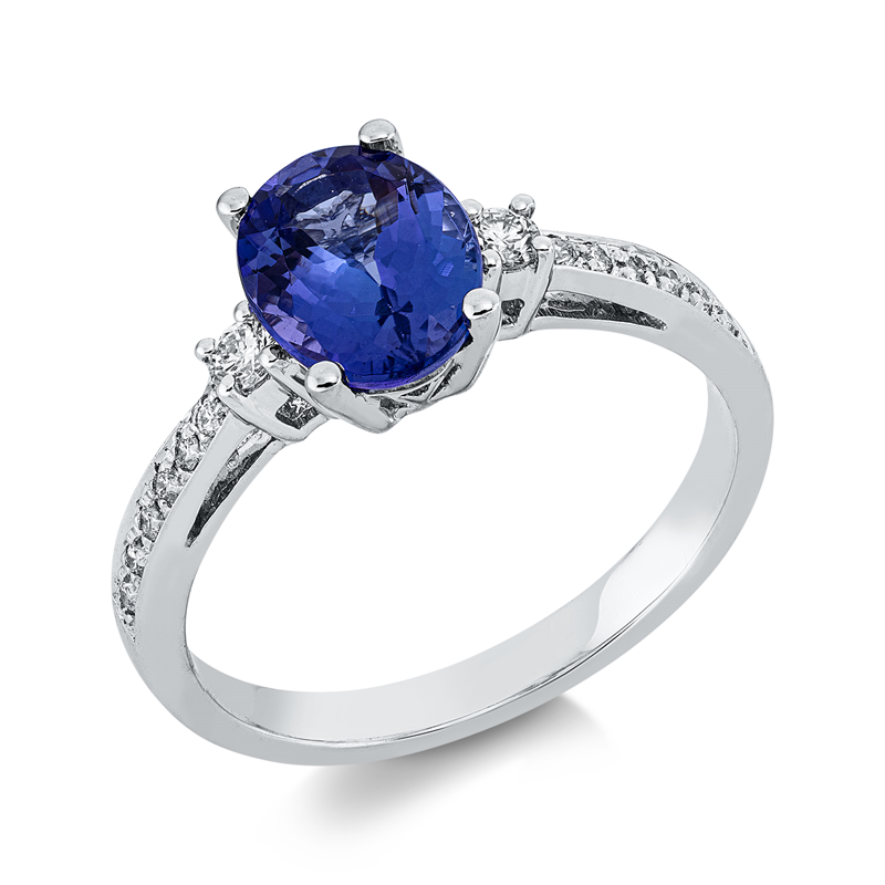 Ring mit Tansanit  aus 750/-18 Karat Weißgold mit 14 Diamanten 0
