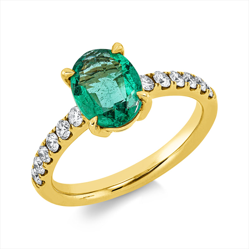 Ring mit Smaragd  aus 750/-18 Karat Gelbgold mit 12 Diamanten 0