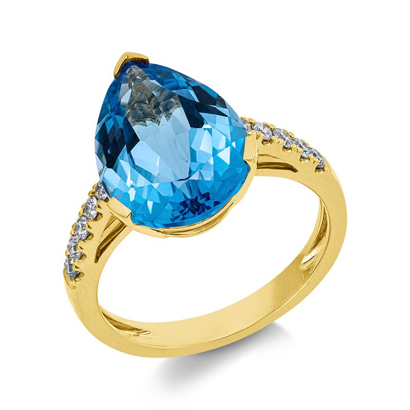 Ring mit Topas  aus 750/-18 Karat Gelbgold mit 10 Diamanten 0