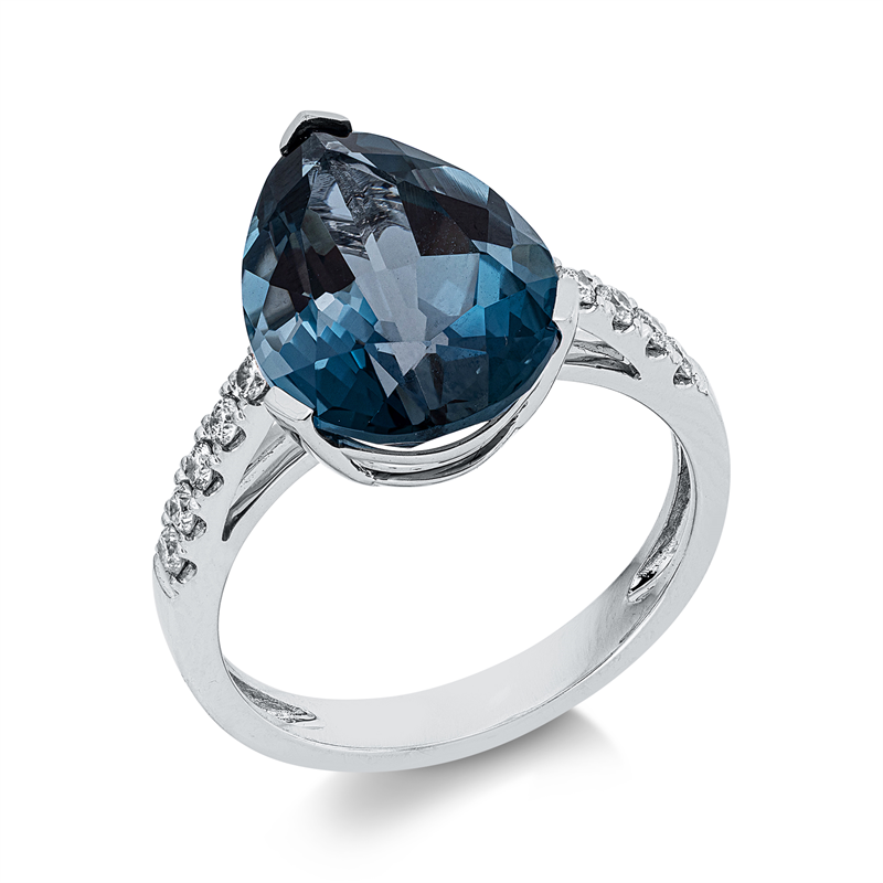 Ring mit Topas  aus 750/-18 Karat Weißgold mit 10 Diamanten 0