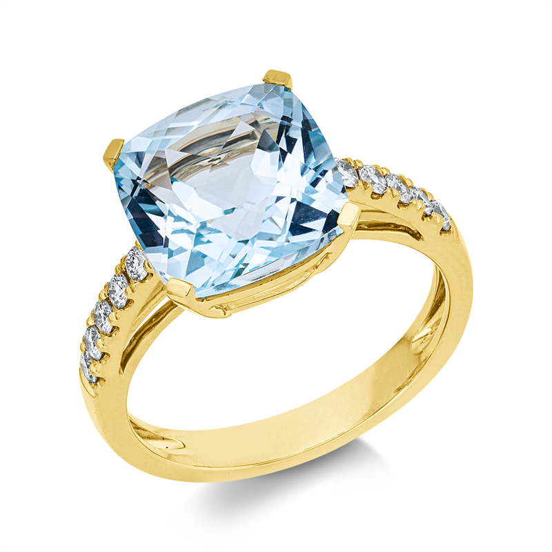 Ring mit Topas  aus 750/-18 Karat Gelbgold mit 10 Diamanten 0