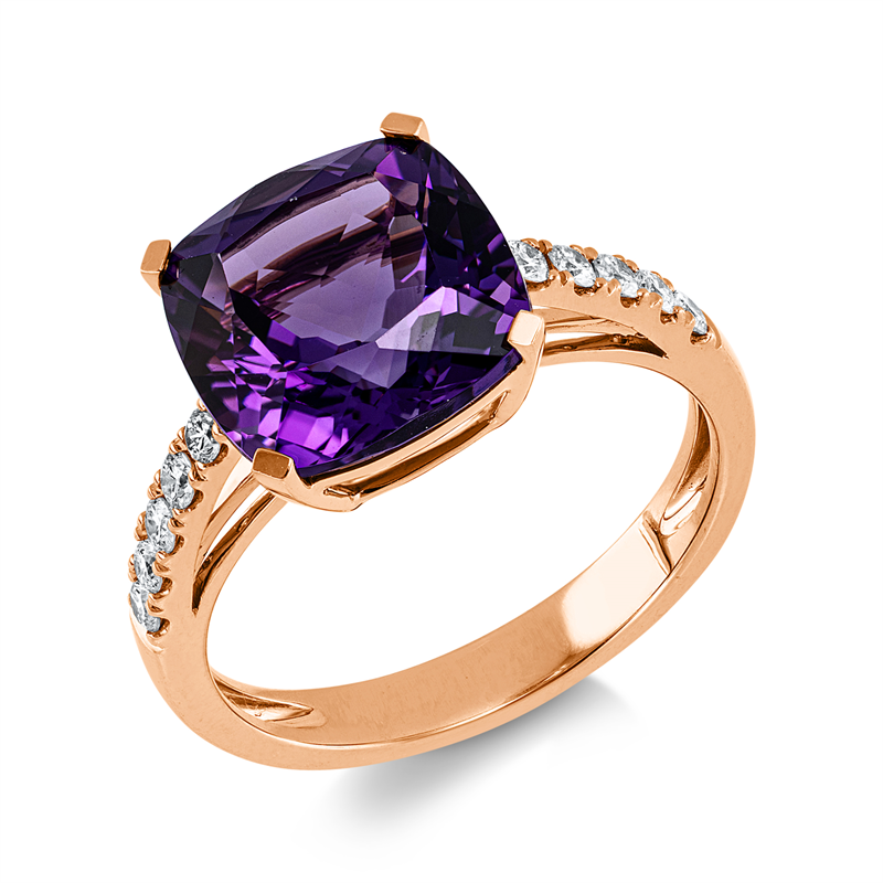 Ring mit Amethyst  aus 750/-18 Karat Rotgold mit 10 Diamanten 0