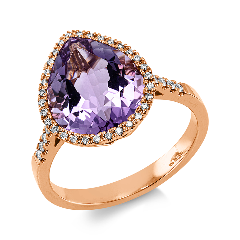 Ring mit Amethyst  aus 750/-18 Karat Rotgold mit 43 Diamanten 0