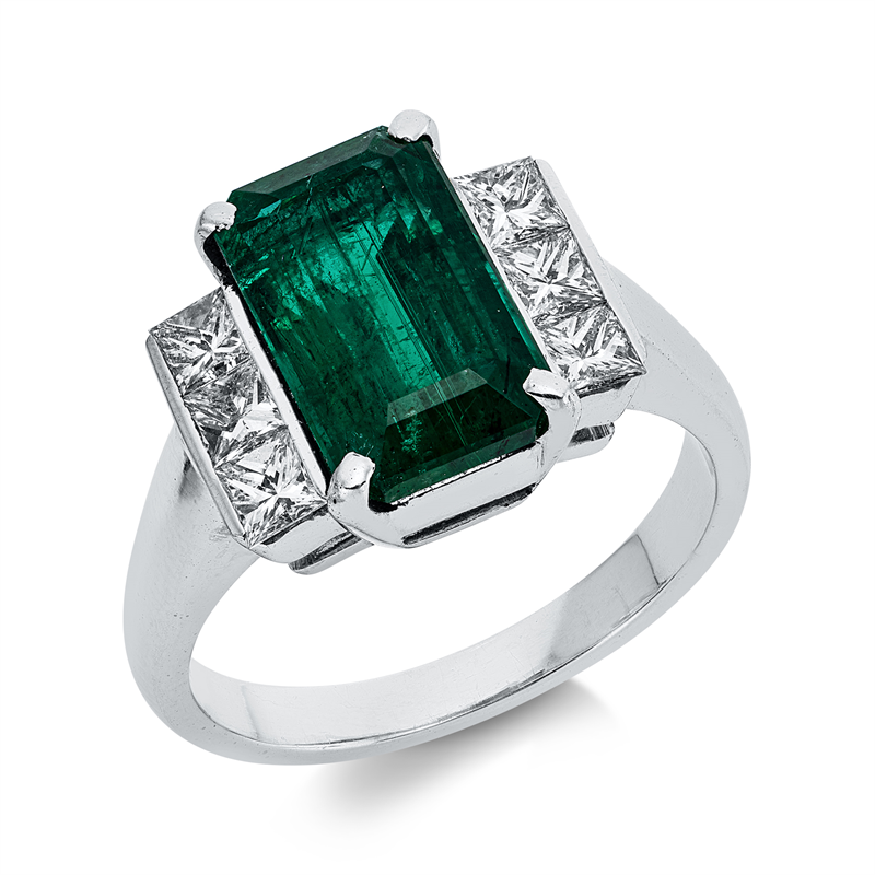 Ring mit Smaragd  aus 750/-18 Karat Weißgold mit 6 Diamanten 0