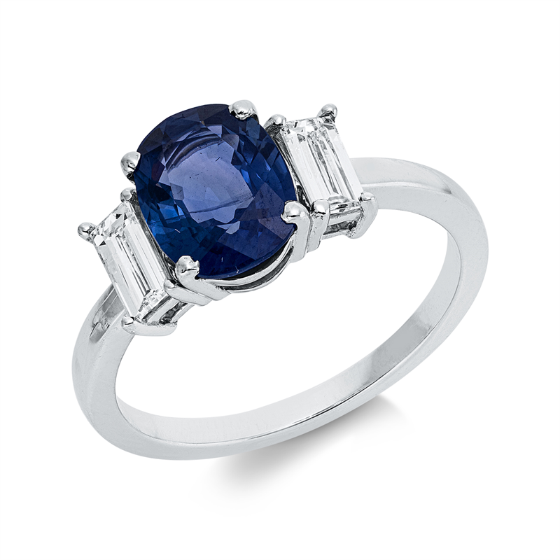 Ring mit Saphir  aus 750/-18 Karat Weißgold mit 2 Diamanten 0