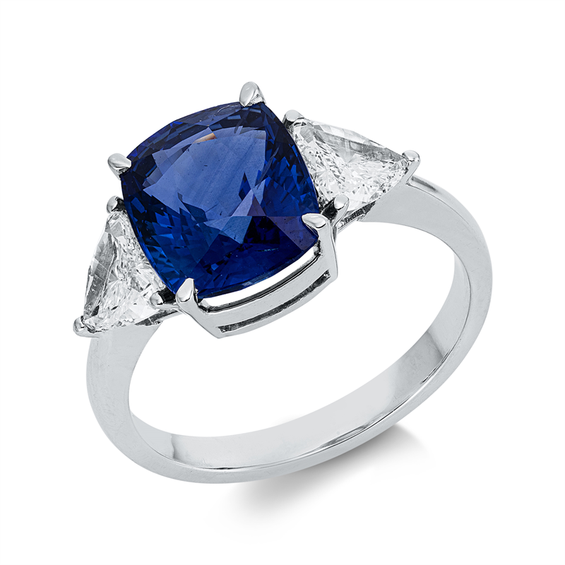 Ring mit Saphir  aus 750/-18 Karat Weißgold mit 2 Diamanten 0