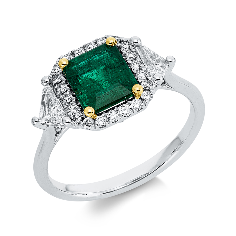 Ring mit Smaragd  aus 750/-18 Karat Weißgold mit 24 Diamanten 0
