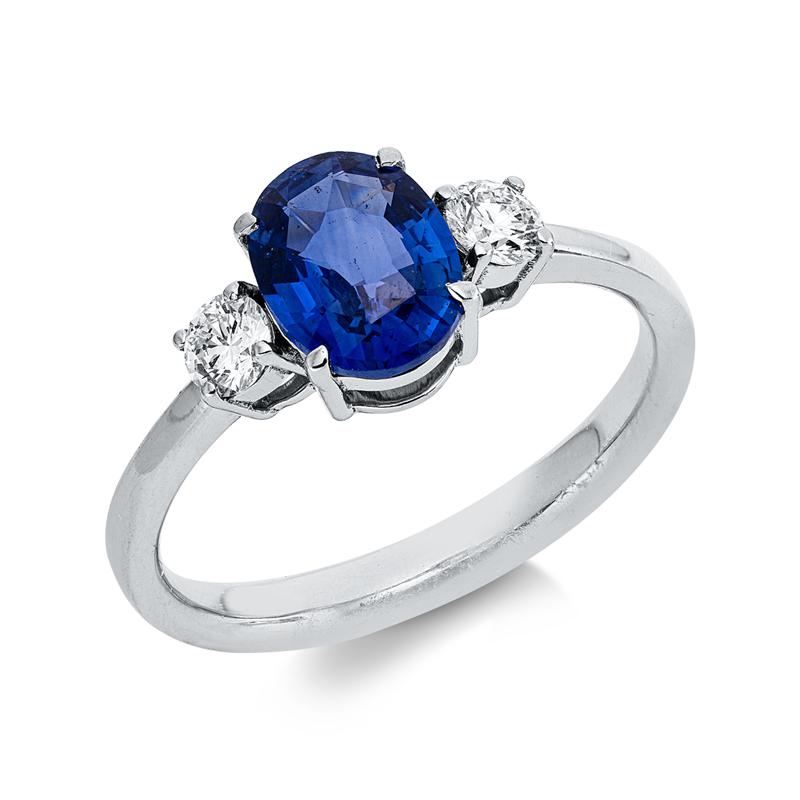 Ring mit Saphir  aus 750/-18 Karat Weißgold mit 2 Diamanten 0