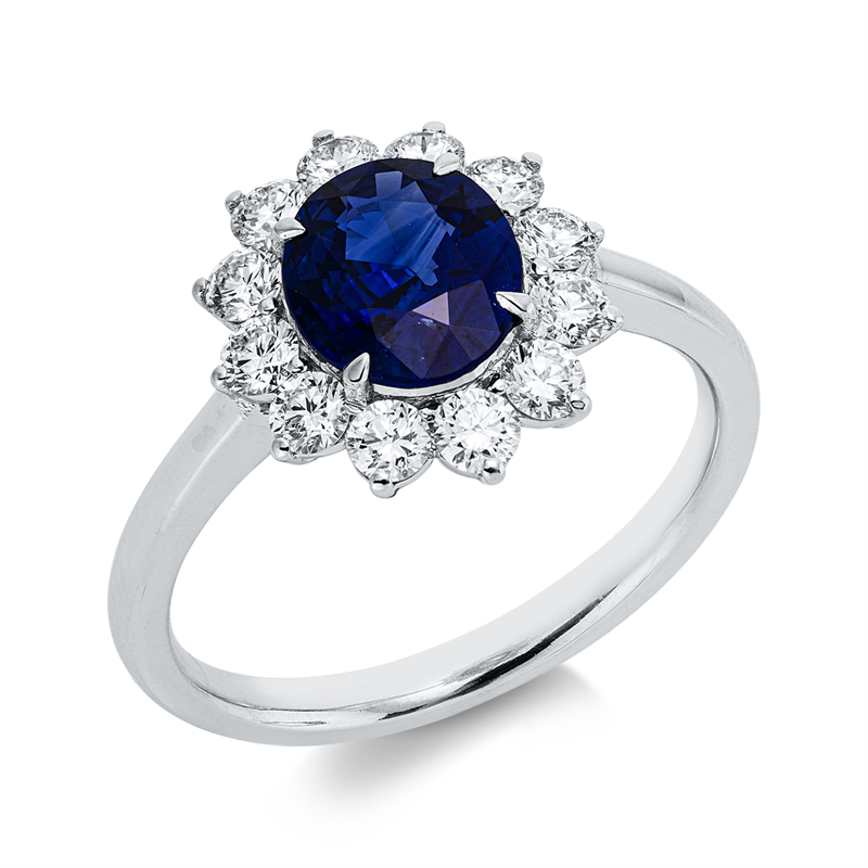 Ring mit Saphir  aus 750/-18 Karat Weißgold mit 12 Diamanten 0