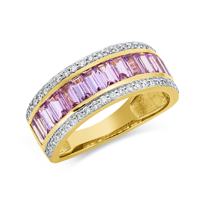 Ring mit Saphir  aus 750/-18 Karat Gelbgold mit 48 Diamanten 0