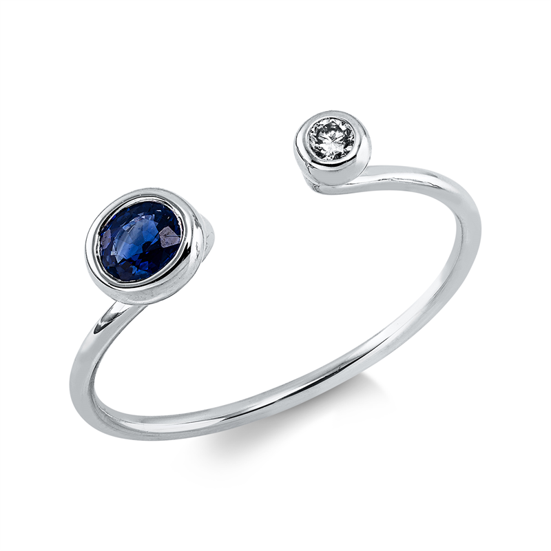 Ring mit Saphir  aus 750/-18 Karat Weißgold mit 1 Diamant 0