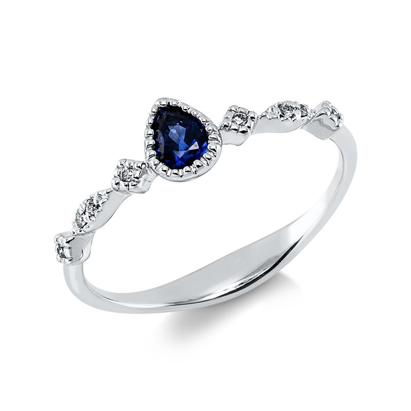 Ring mit Saphir  aus 750/-18 Karat Weißgold mit 8 Diamanten 0