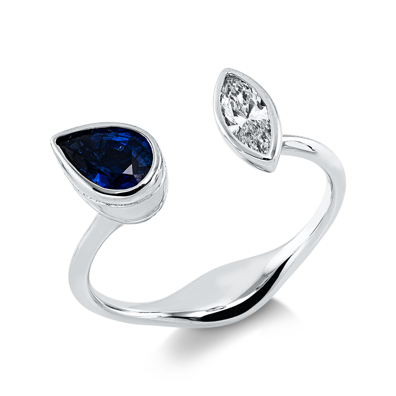 Ring mit Saphir  aus 750/-18 Karat Weißgold mit 1 Diamant 0
