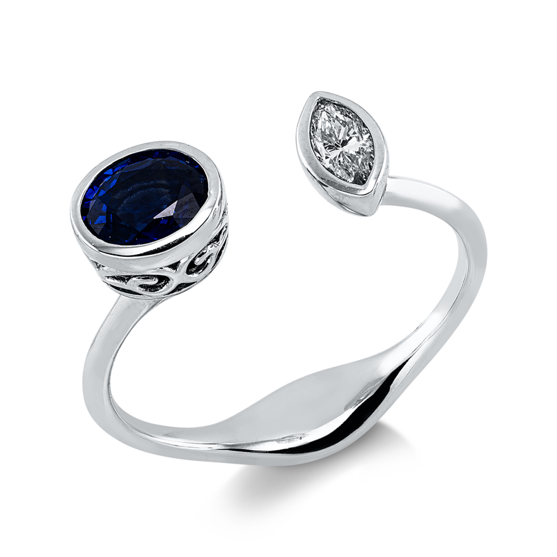 Ring mit Saphir  aus 750/-18 Karat Weißgold mit 1 Diamant 0