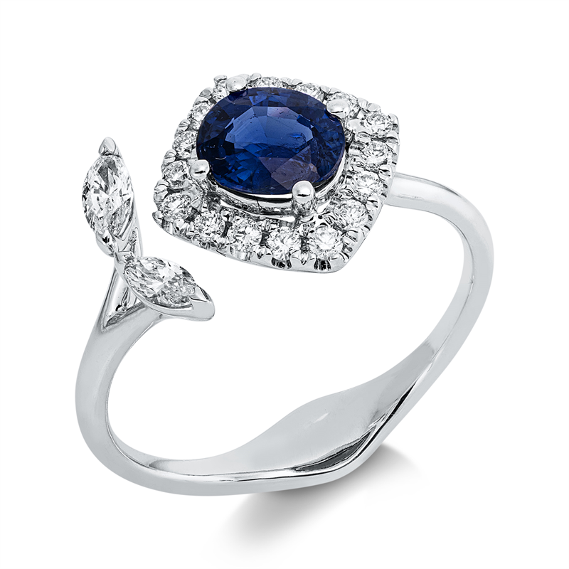 Ring mit Saphir  aus 750/-18 Karat Weißgold mit 18 Diamanten 0