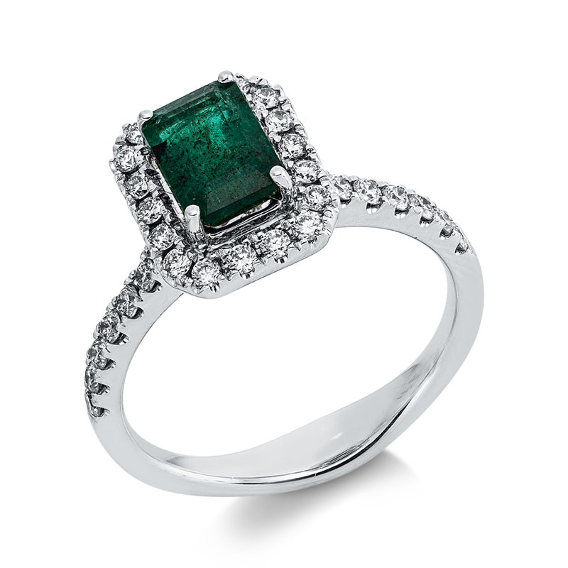 Ring mit Smaragd  aus 750/-18 Karat Weißgold mit 34 Diamanten 0