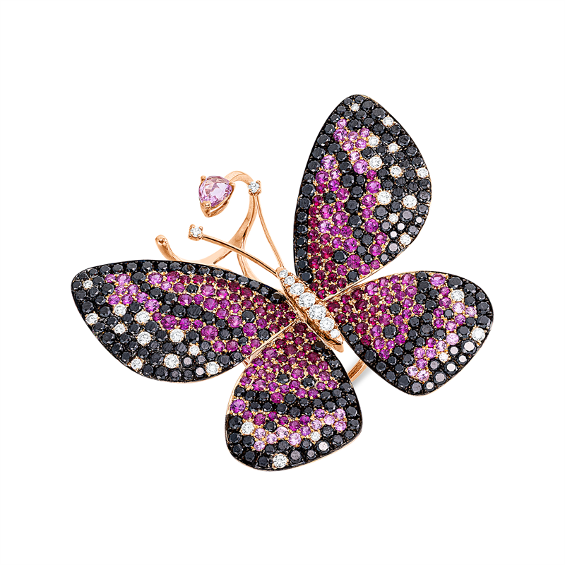 Ring mit Saphir  aus 750/-18 Karat Rotgold mit 256 Diamanten 7
