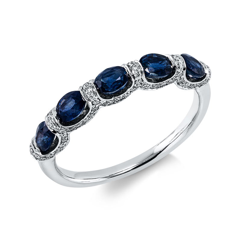 Ring mit Saphir  aus 750/-18 Karat Weißgold mit 80 Diamanten 0