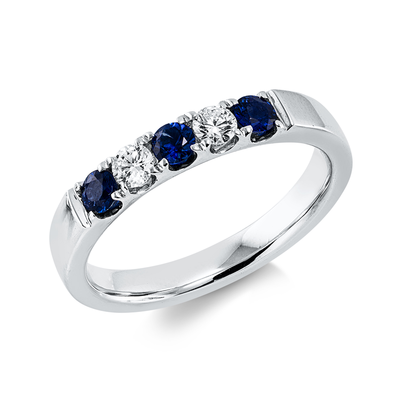 Ring mit Saphir  aus 750/-18 Karat Weißgold mit 2 Diamanten 0
