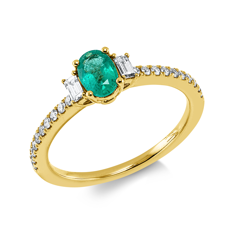 Ring mit Smaragd  aus 750/-18 Karat Gelbgold mit 22 Diamanten 0