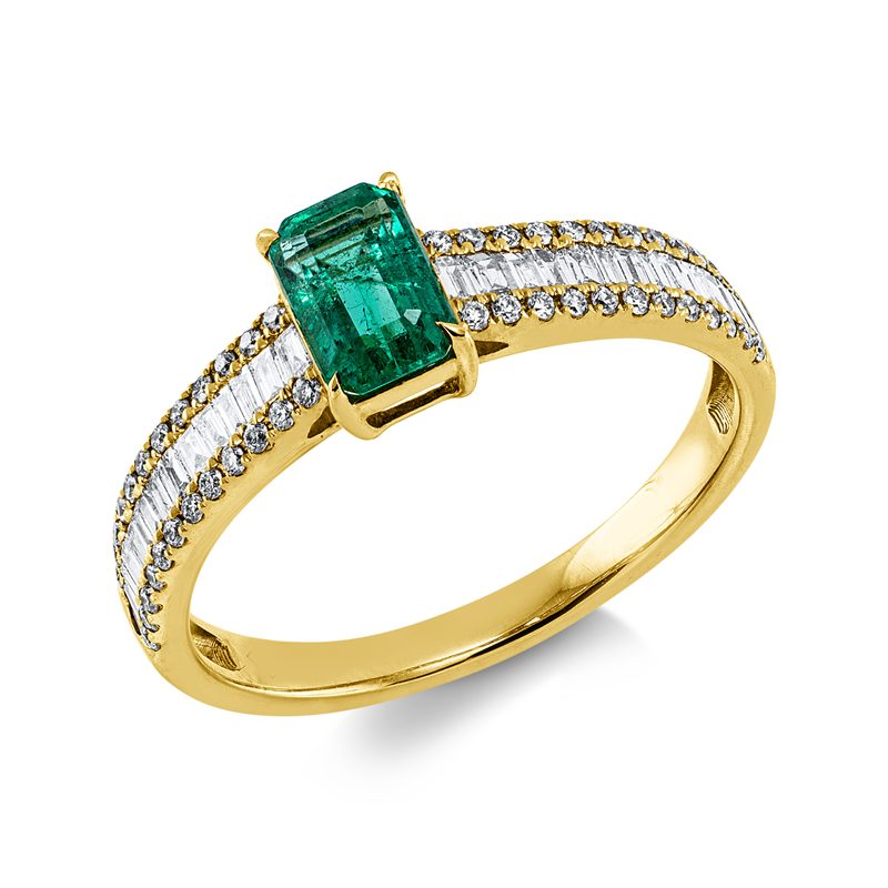 Ring mit Smaragd  aus 750/-18 Karat Gelbgold mit 76 Diamanten 0