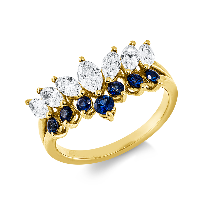 Ring mit Saphir  aus 750/-18 Karat Gelbgold mit 7 Diamanten 0