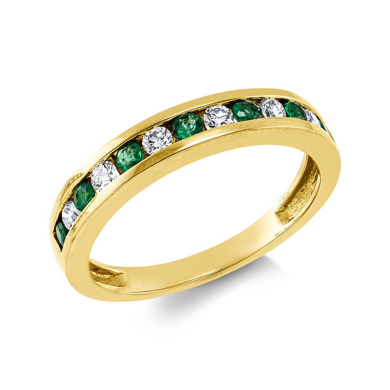 Ring mit Smaragd  aus 750/-18 Karat Gelbgold mit 6 Diamanten 0