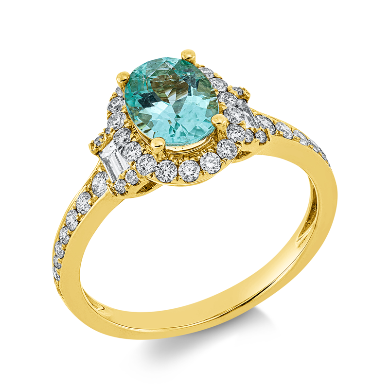 Ring mit Paraiba  aus 750/-18 Karat Gelbgold mit 42 Diamanten 0
