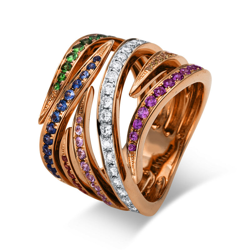 Ring mit Saphir  aus 750/-18 Karat Rotgold / Weißgold mit 21 Diamanten 0