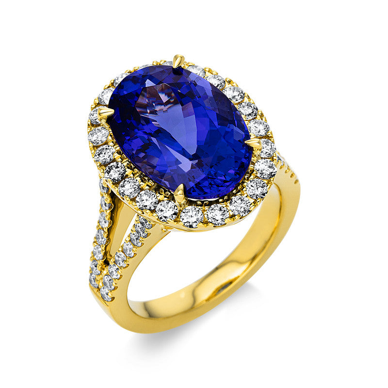 Ring mit Tansanit  aus 750/-18 Karat Gelbgold mit 52 Diamanten 1
