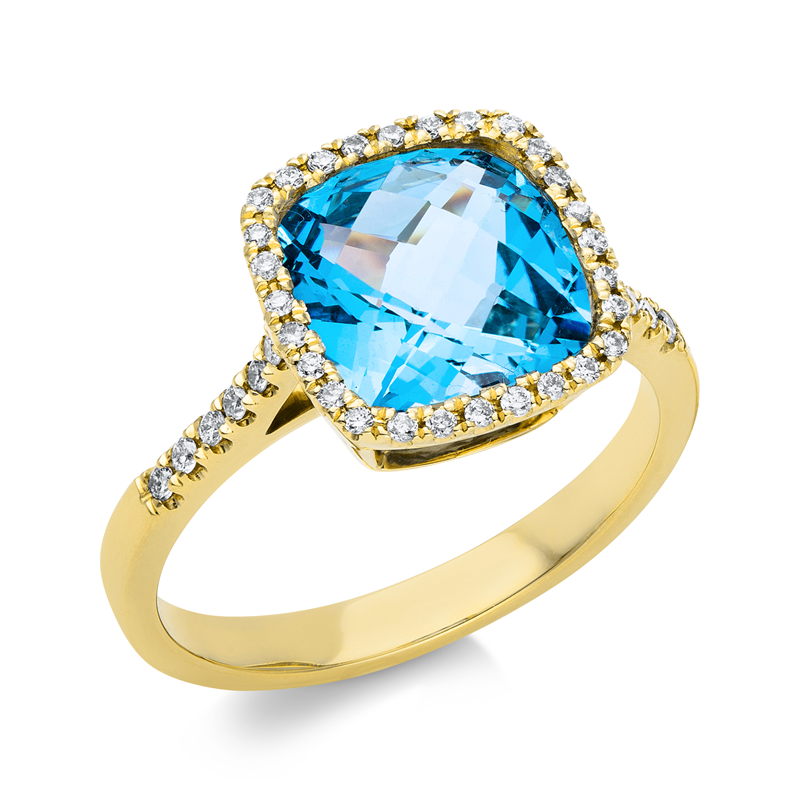 Ring mit Topas  aus 750/-18 Karat Gelbgold mit 40 Diamanten 0
