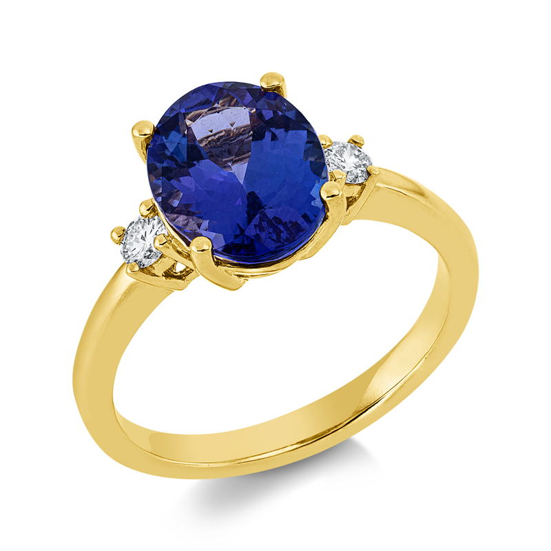 Ring mit Tansanit  aus 750/-18 Karat Gelbgold mit 2 Diamanten 0