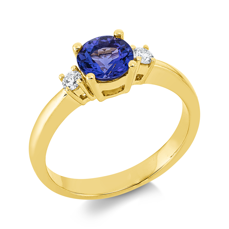 Ring mit Tansanit  aus 585/-14 Karat Gelbgold mit 2 Diamanten 0