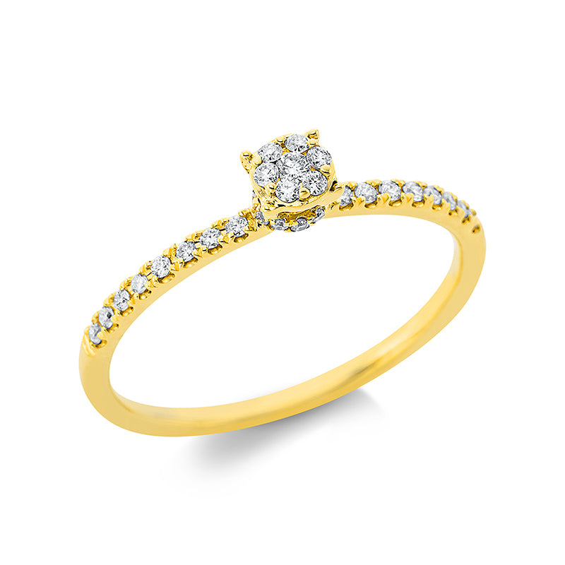 Ring - Solitaire mit Seitenbesatz aus Gold mit Diamanten - 1Q324