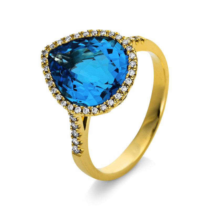 Ring mit Topas  aus 750/-18 Karat Gelbgold mit 43 Diamanten 0