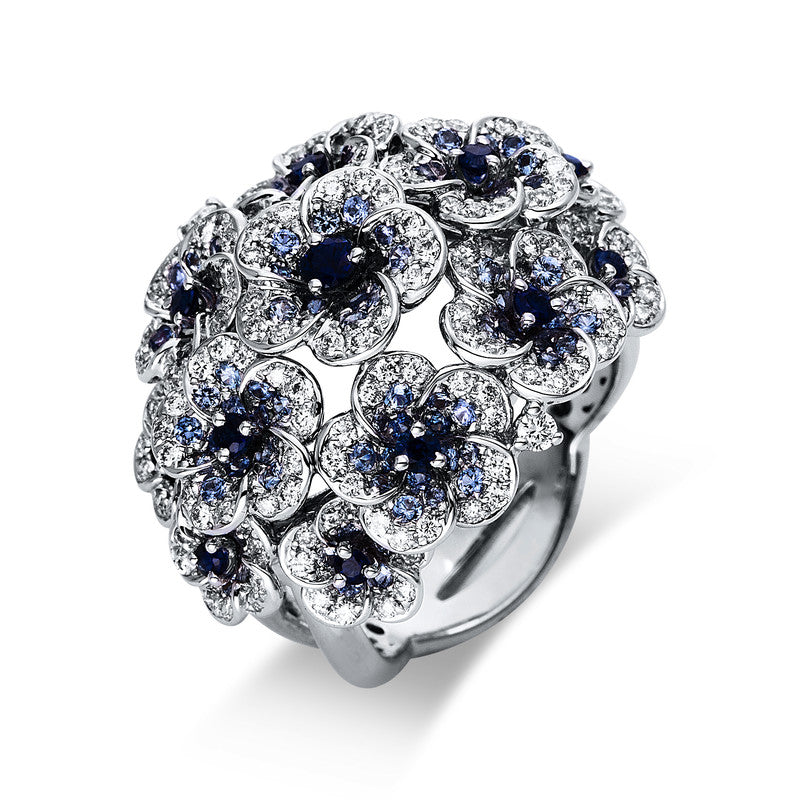 Ring mit Saphir  aus 750/-18 Karat Weißgold mit 167 Diamanten 0