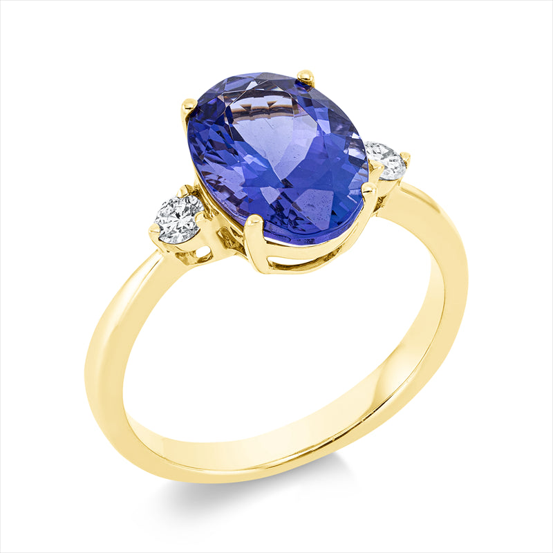 Ring mit Tansanit  aus 750/-18 Karat Gelbgold mit 2 Diamanten 0