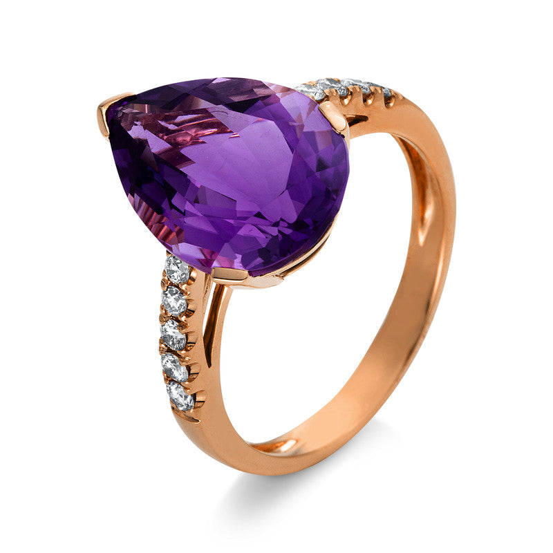Ring mit Amethyst  aus 750/-18 Karat Rotgold mit 10 Diamanten 0