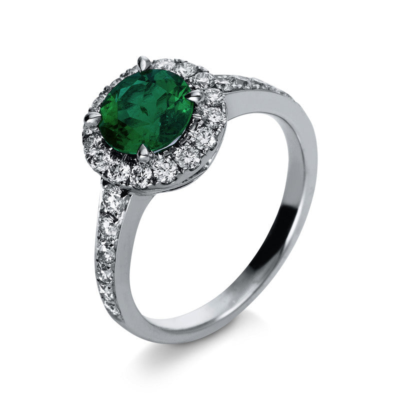 Ring mit Smaragd  aus 750/-18 Karat Weißgold mit 28 Diamanten 0