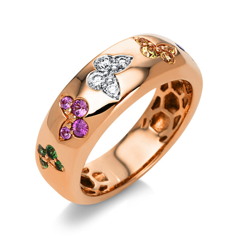 Ring mit Saphir  aus 750/-18 Karat Rotgold / Weißgold mit 4 Diamanten 0