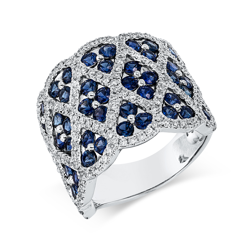 Ring mit Saphir  aus 750/-18 Karat Weißgold mit 176 Diamanten 0