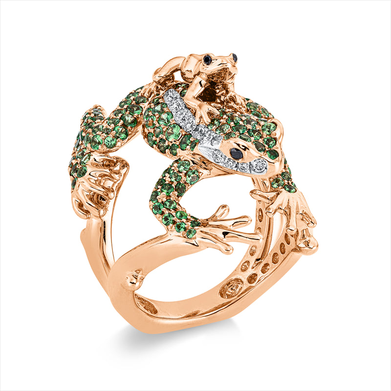 Ring mit Tsavorith  aus 750/-18 Karat Rotgold / Weißgold mit 29 Diamanten 0