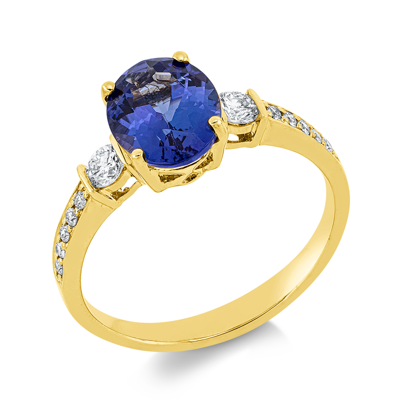 Ring mit Tansanit  aus 750/-18 Karat Gelbgold mit 12 Diamanten 0